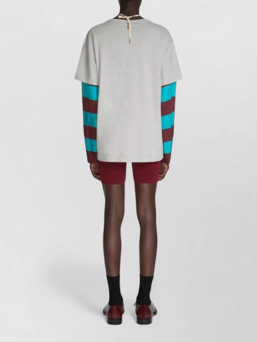 Dries Van Noten Stripe T Shirt Mixed Sleeve Design