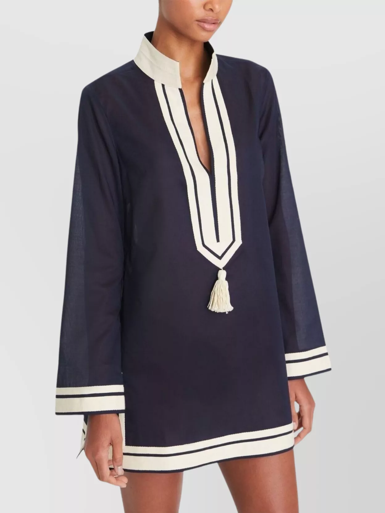 Tory Burch Cotton Relaxed-Fit Long-Sleeve Mini Tunic Dress