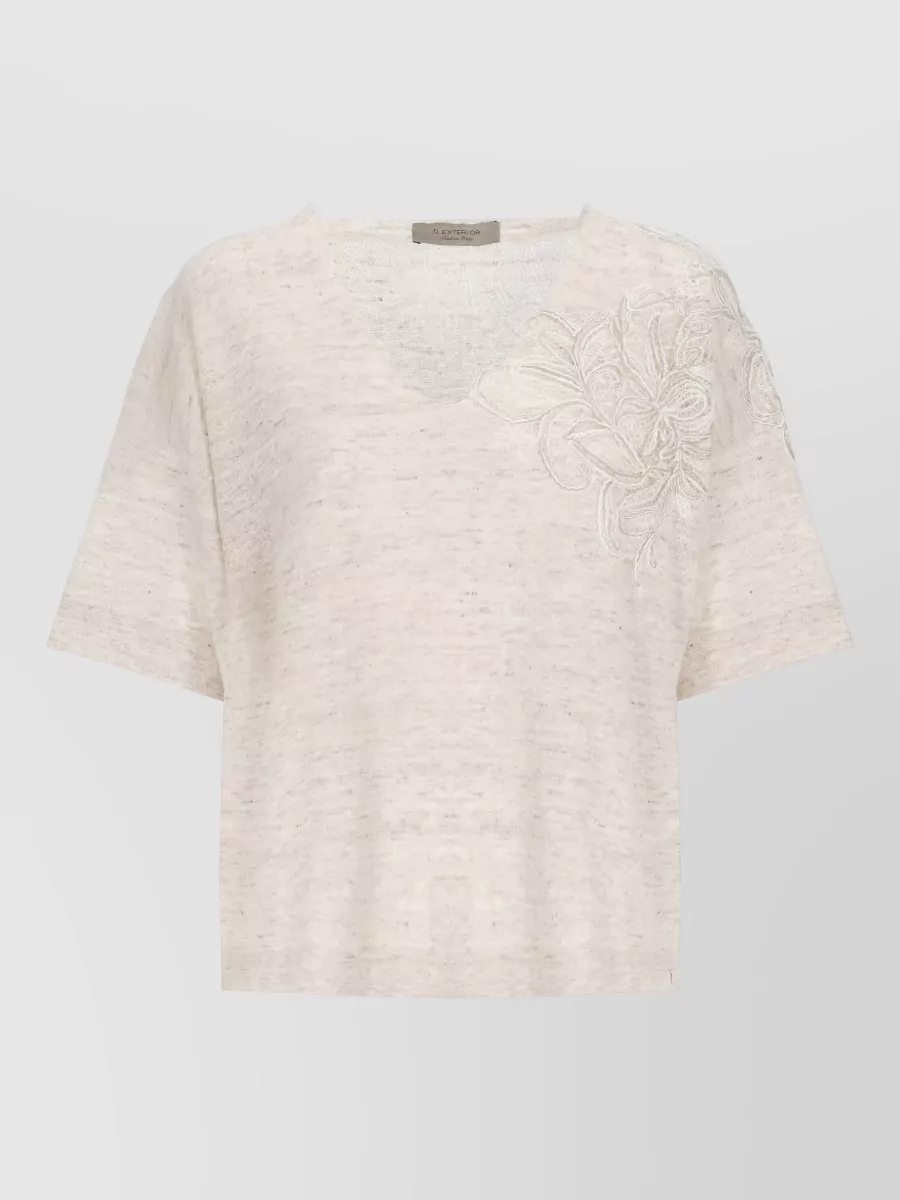 D.exterior Linen Cotton V-Neck Short-Sleeve Top