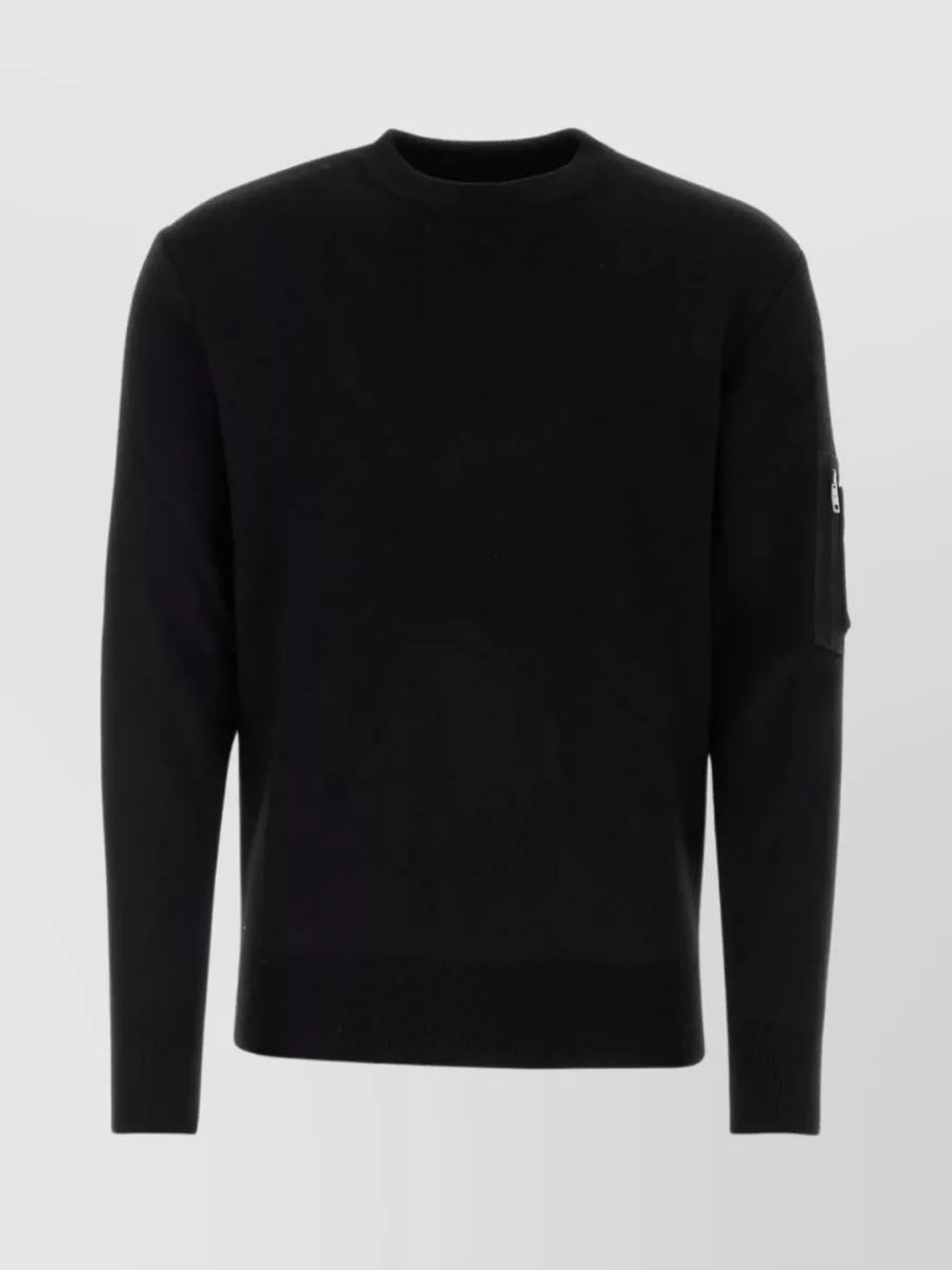 Shop Givenchy Woolen Crew-neck Sweater With Metallic Sleeve Detail In Black