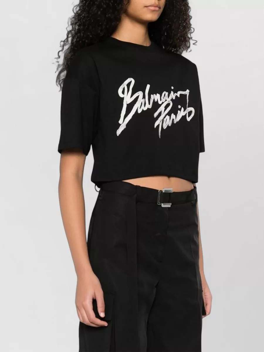Balmain Cropped Silk Blend Crew Neck Top