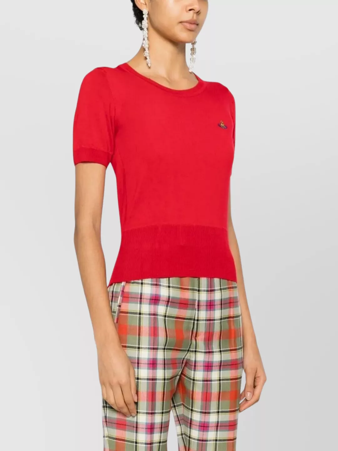 Vivienne Westwood Short Sleeve Knit Top With Ribbed Hem