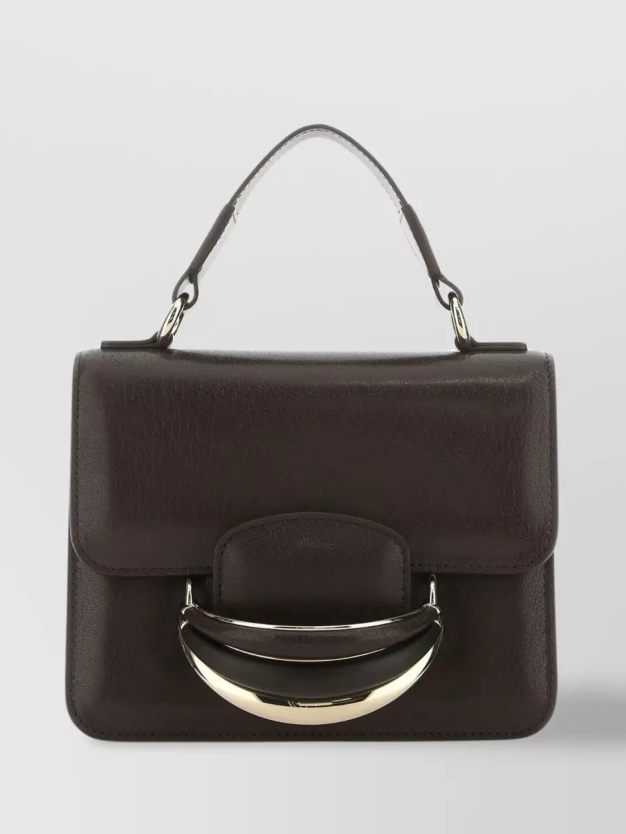 Shop Chloé Unique Handle Compact Leather Handbag In Brown