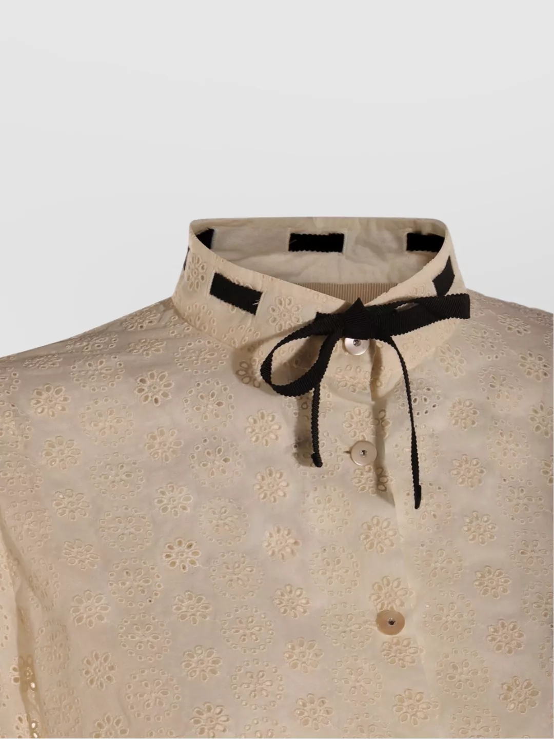 Valentino Embroidered Bow Stand Collar Long Sleeve Top