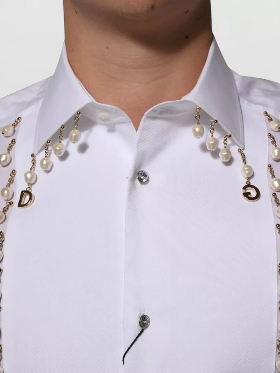 Dolce&Gabbana Cotton Pearl-Embellished Formal Shirt