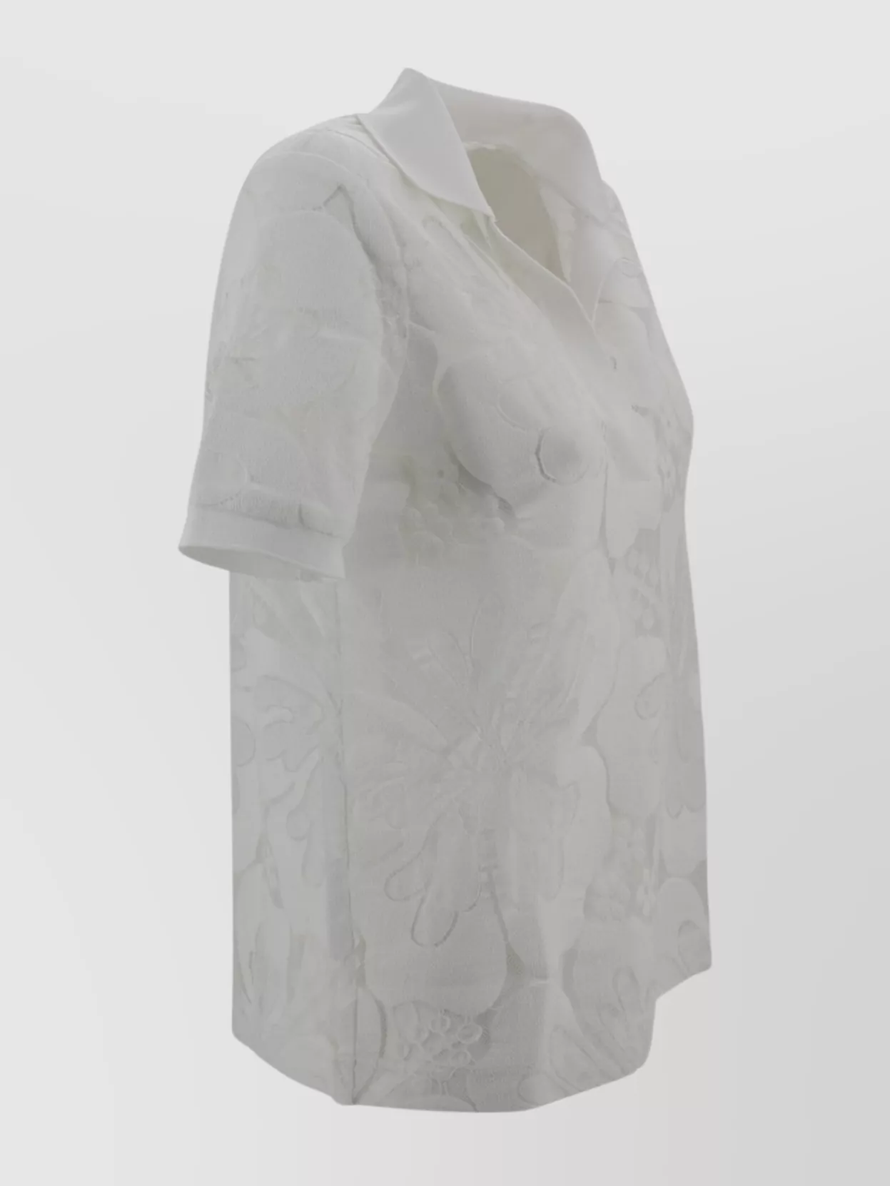 's Max Mara Floral Sheer Polo Textured Crewneck