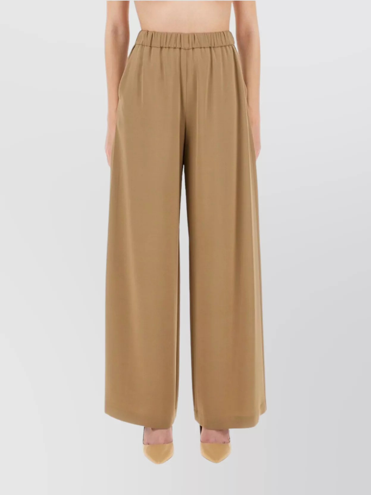 Max Mara Wide Leg Trousers Elastic Waistband Side Pockets In Brown