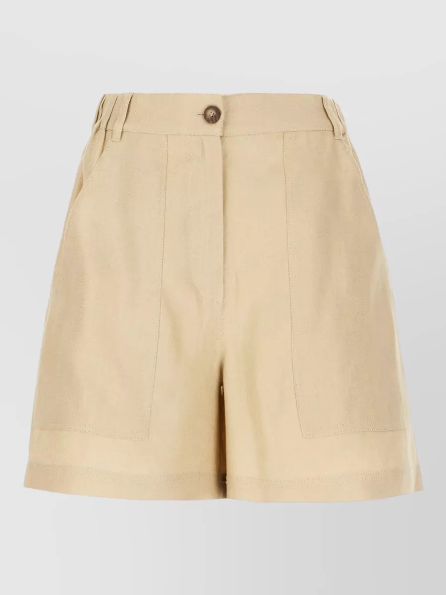 Weekend Max Mara Linen Shorts Belt Loops Elastic Waistband In Neutral