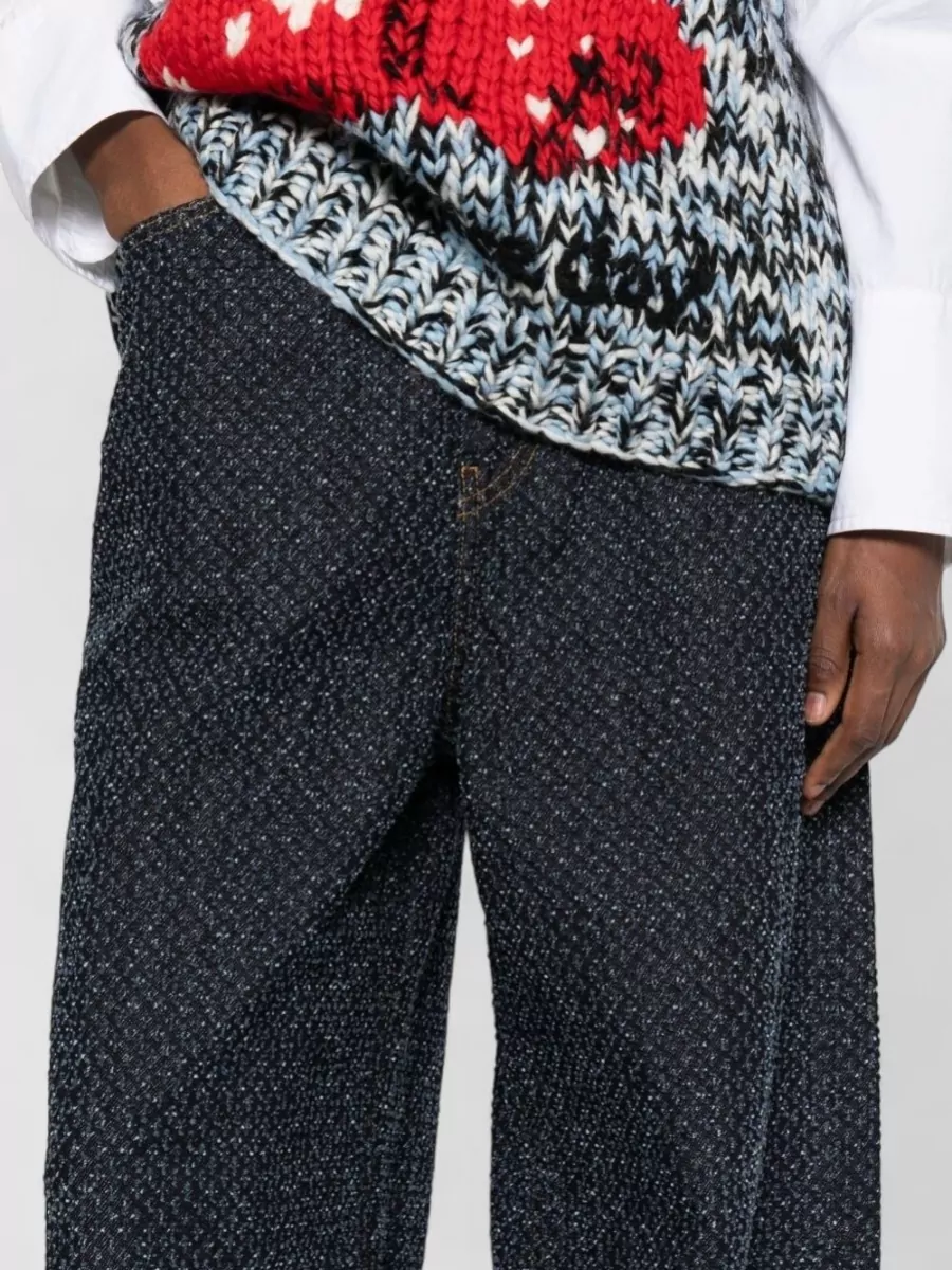Ganni High Waist Denim Trousers Wide Leg