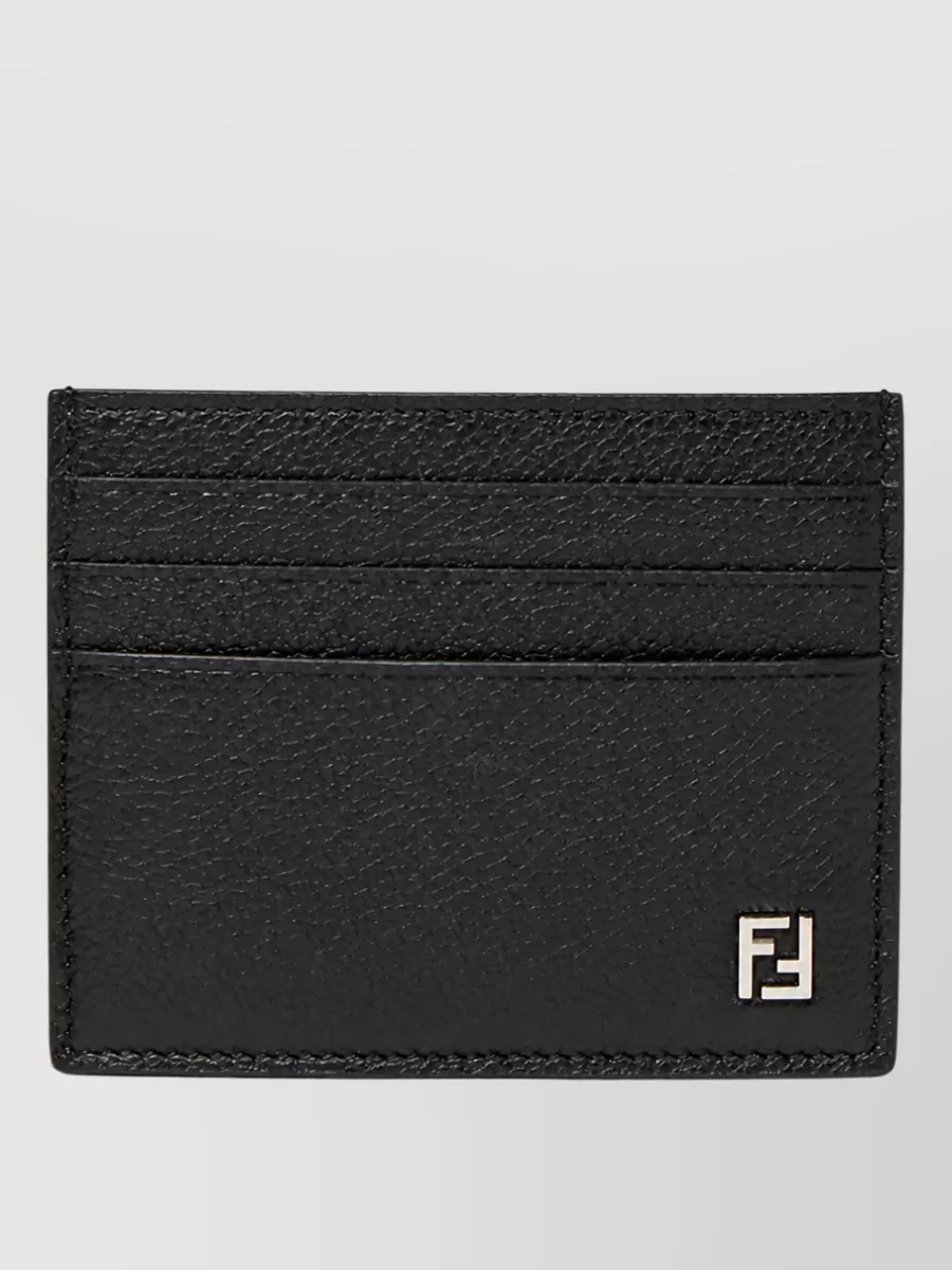 Fendi hammered leather card holder