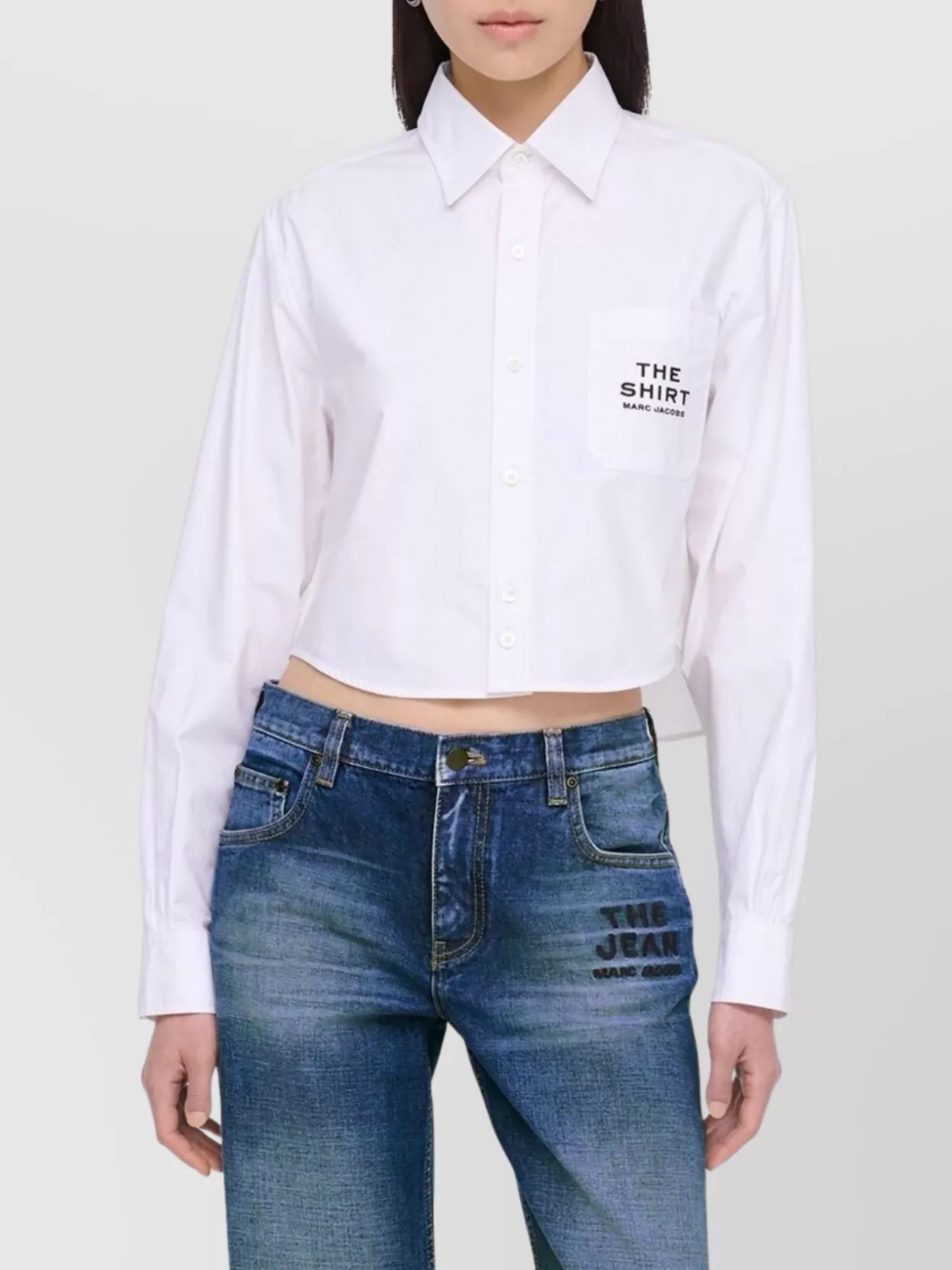 Marc Jacobs Womens The Cropped Text-embroidery Cotton Shirt White
