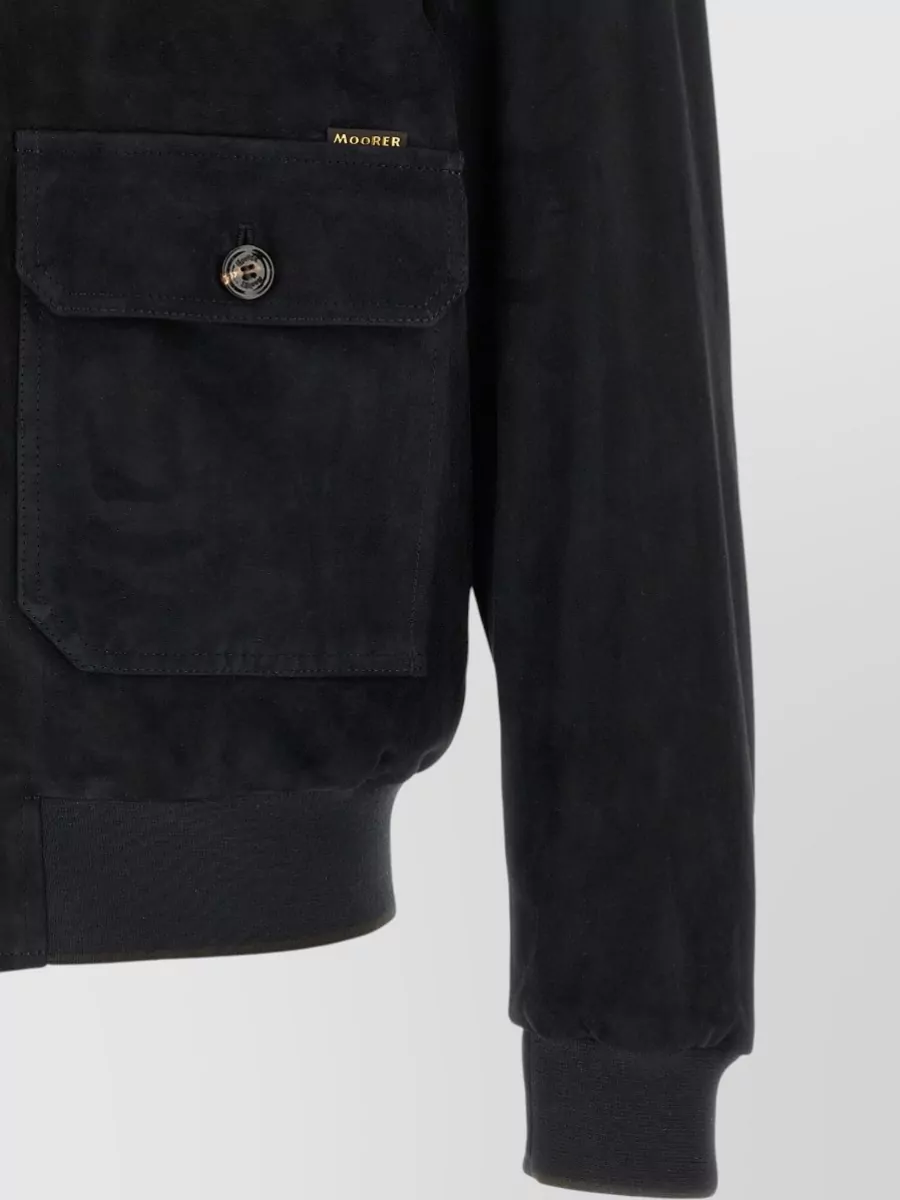 Moorer Lamb Leather Ribbed Bomber Jacket