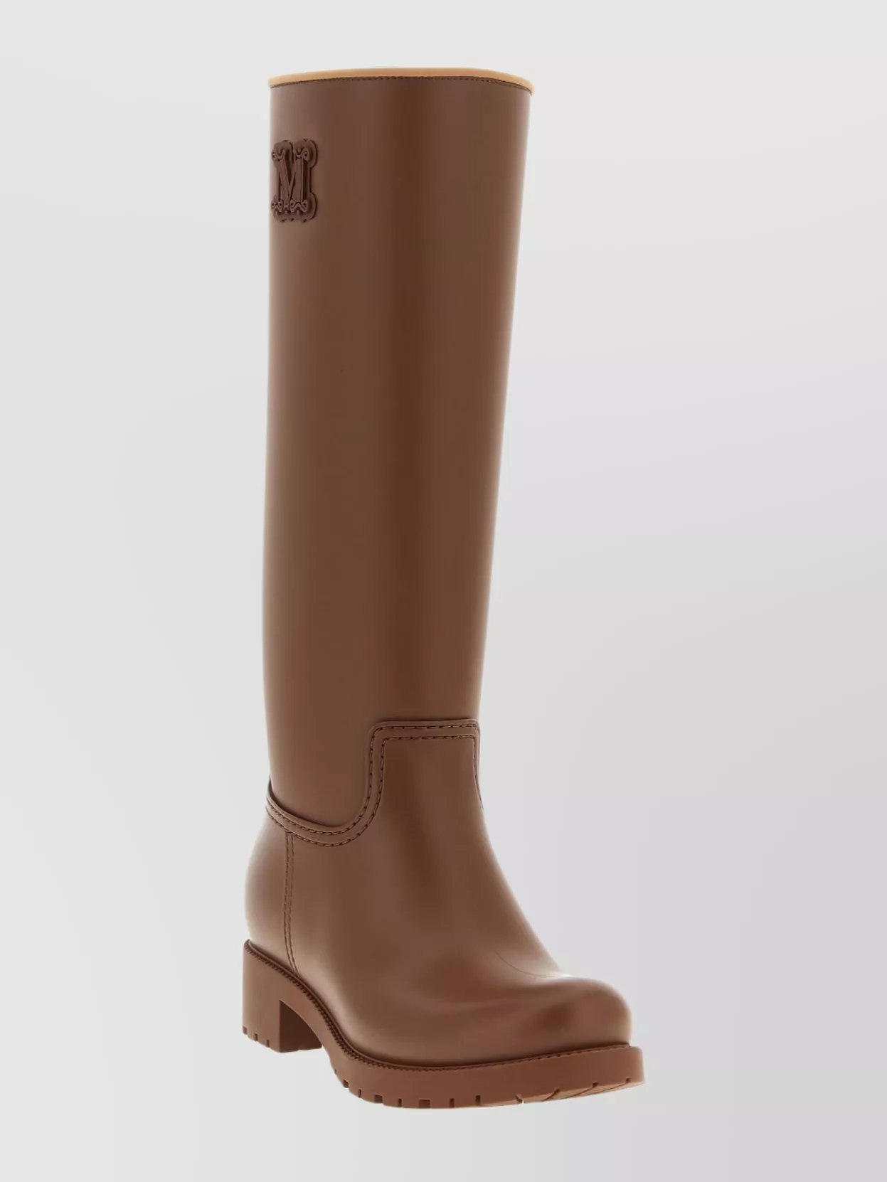 Max Mara Knee-high Rubber Sole Round Toe Boots In Brown