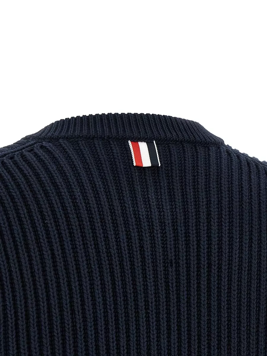 Thom Browne Cropped Cardigan Crew Neck Ribbed Knit