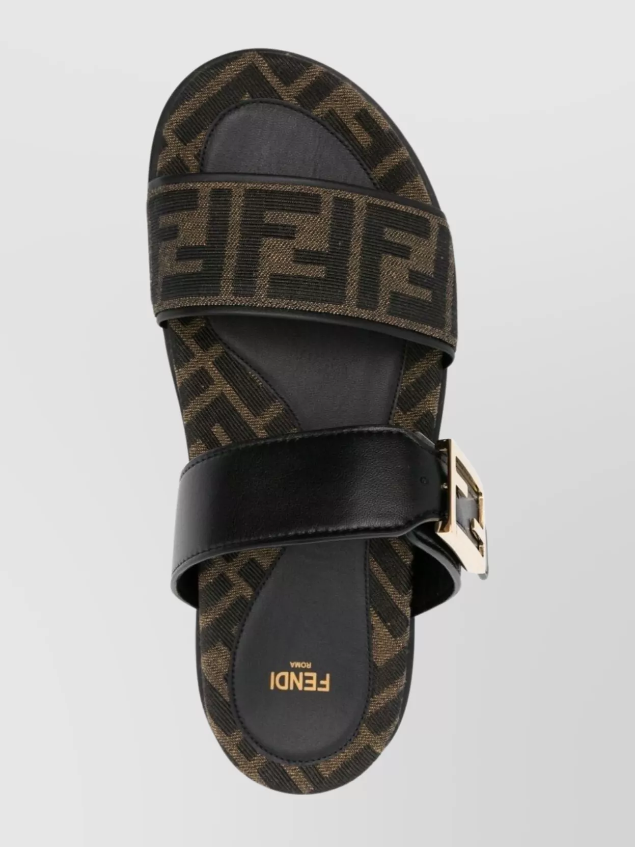 Fendi Leather Sandals With Double Strap And Buckle In Black