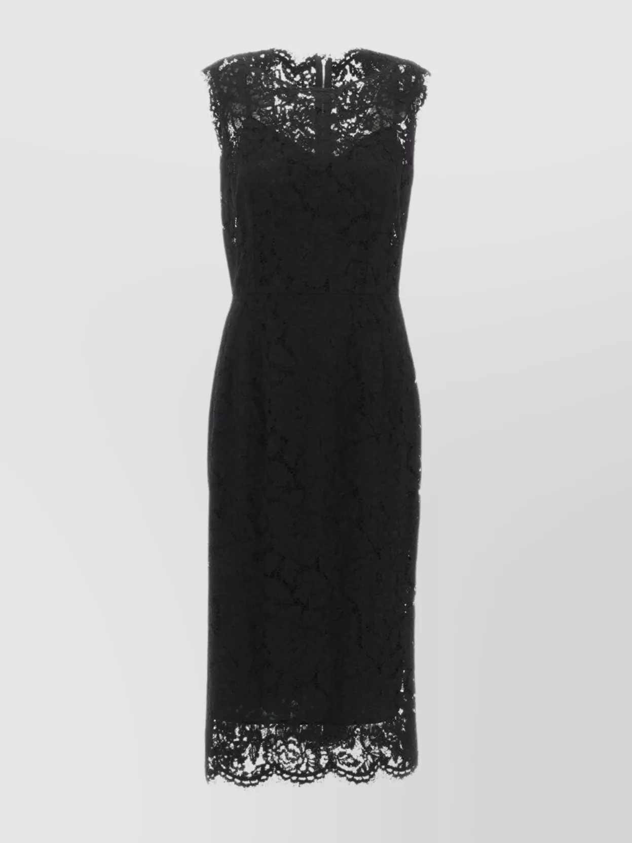 Dolce & Gabbana Crew Neckline Lace Overlay Scalloped Hem Dress In Black