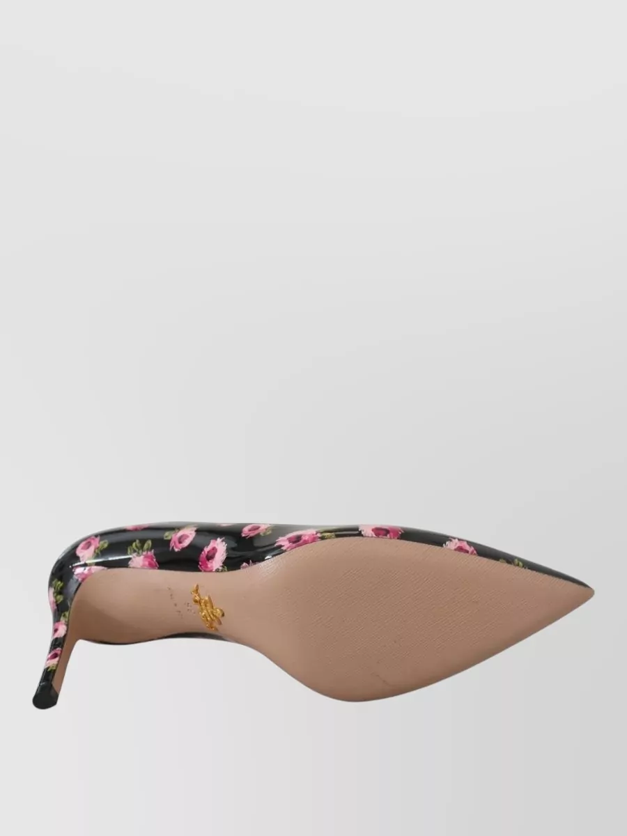 Prada Leather Floral-Print Stiletto Pumps