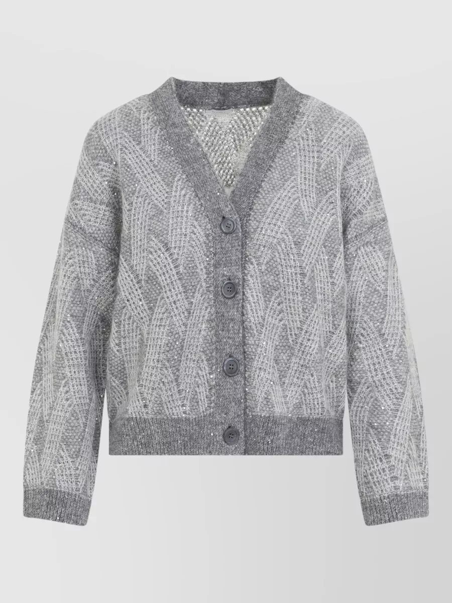 Peserico sequinned openwork knit v-neck cardigan