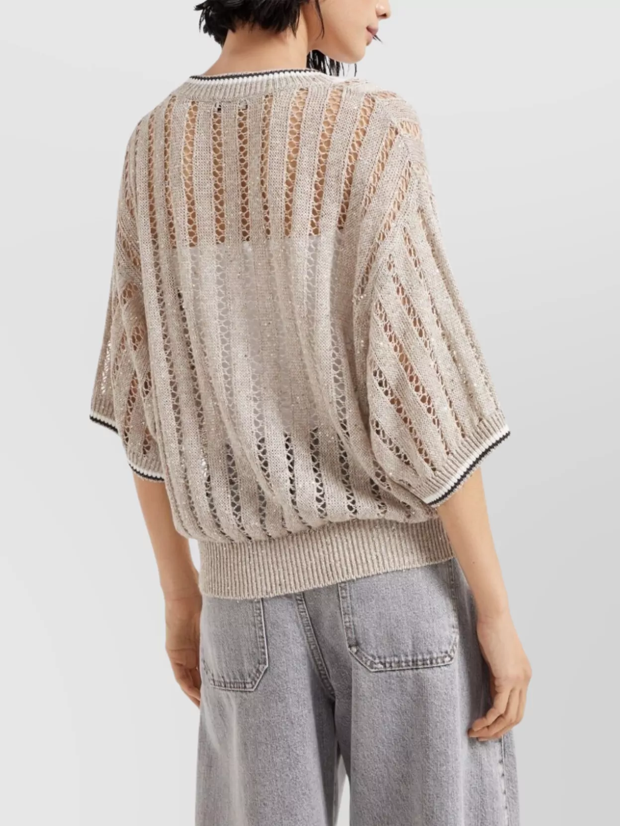 Brunello Cucinelli Sequined Open-knit Linen-blend Top