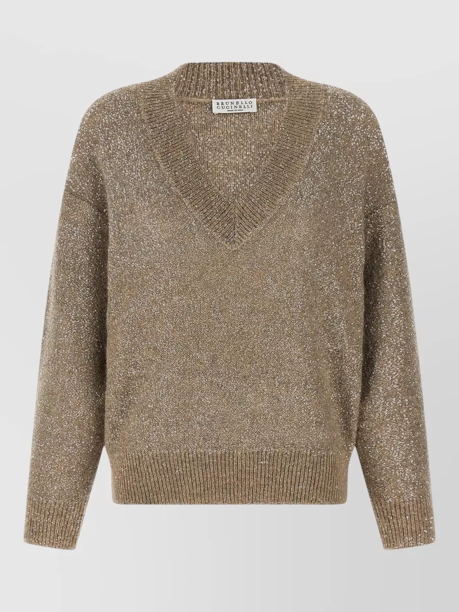 Brunello Cucinelli sequin appliqué v-neck long-sleeve sweater