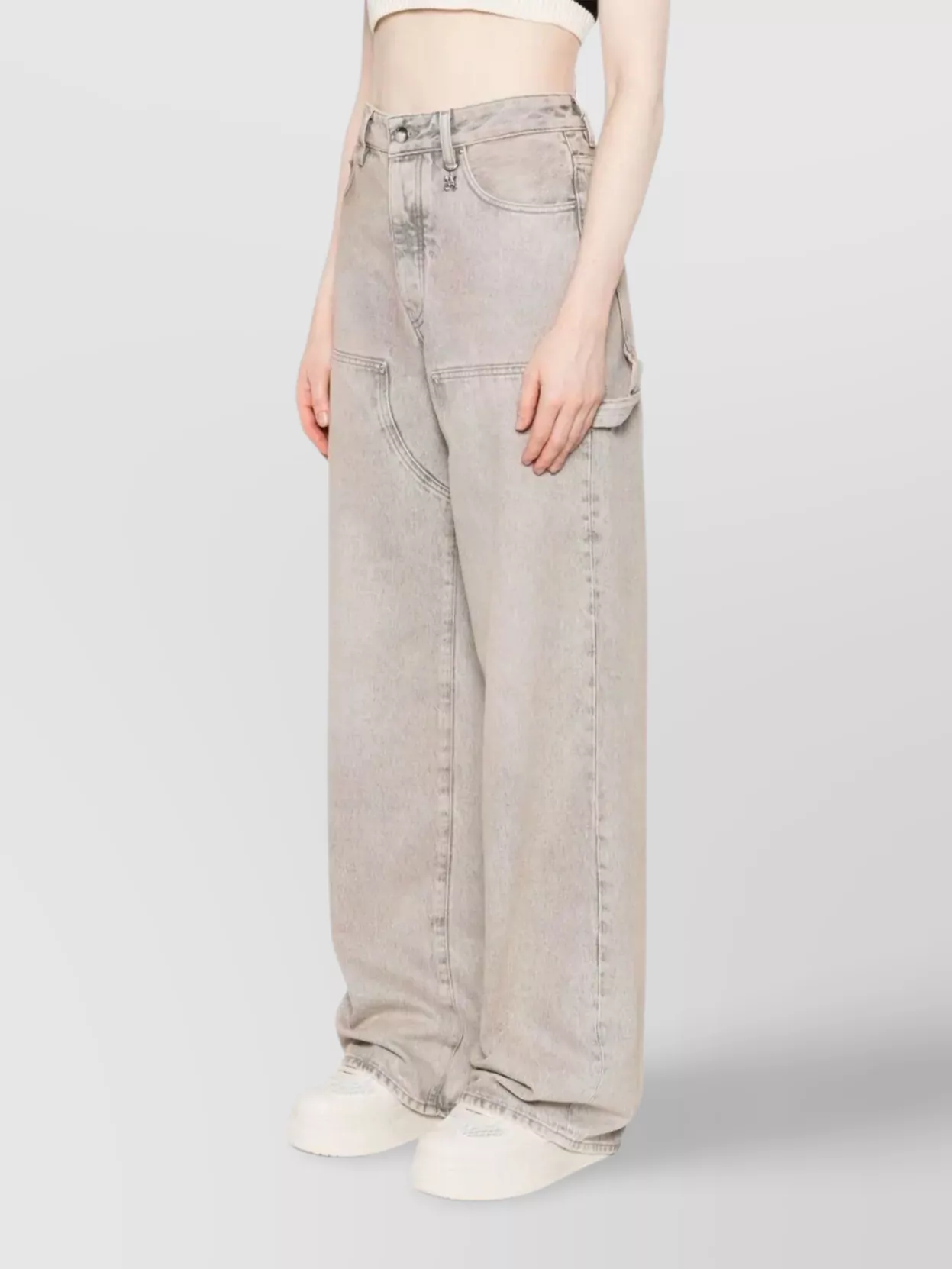 Amiri Wide-Leg Distressed Denim Trousers With Carpenter Style