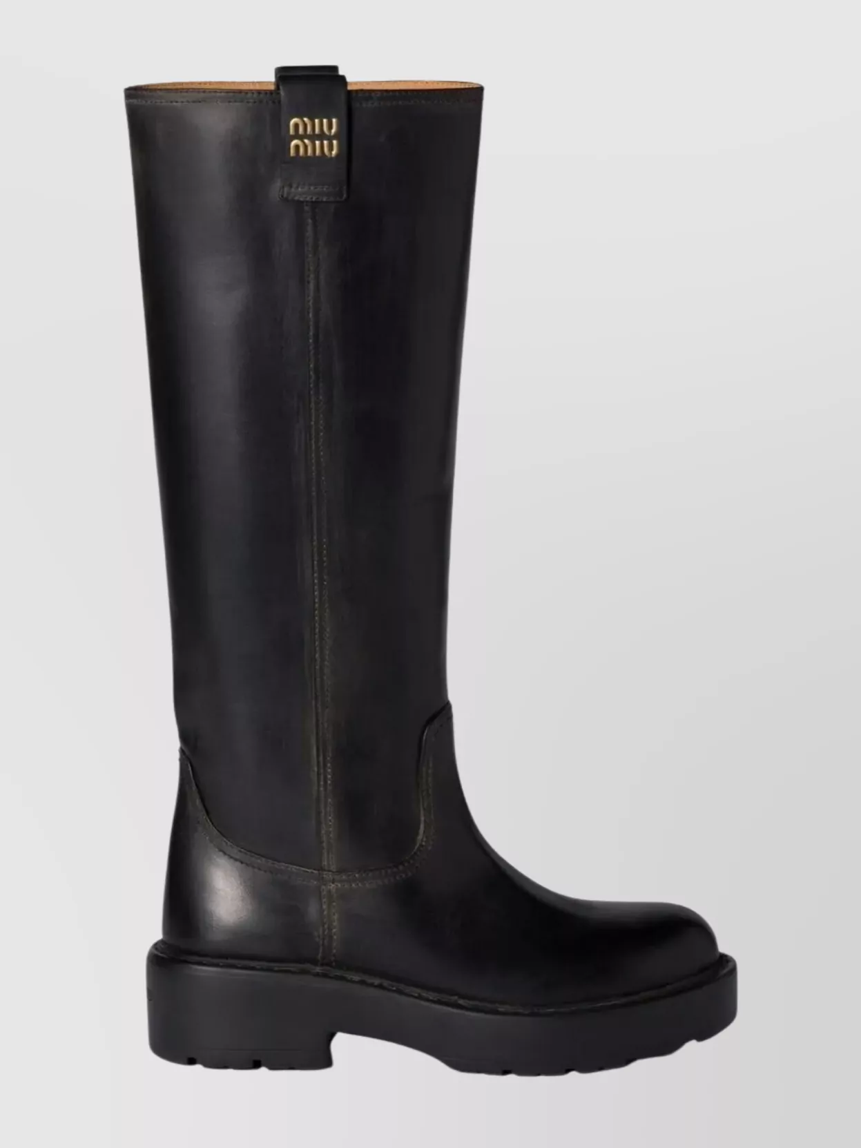 Miu Miu Leather Knee-high Boots Chunky Sole In Multi