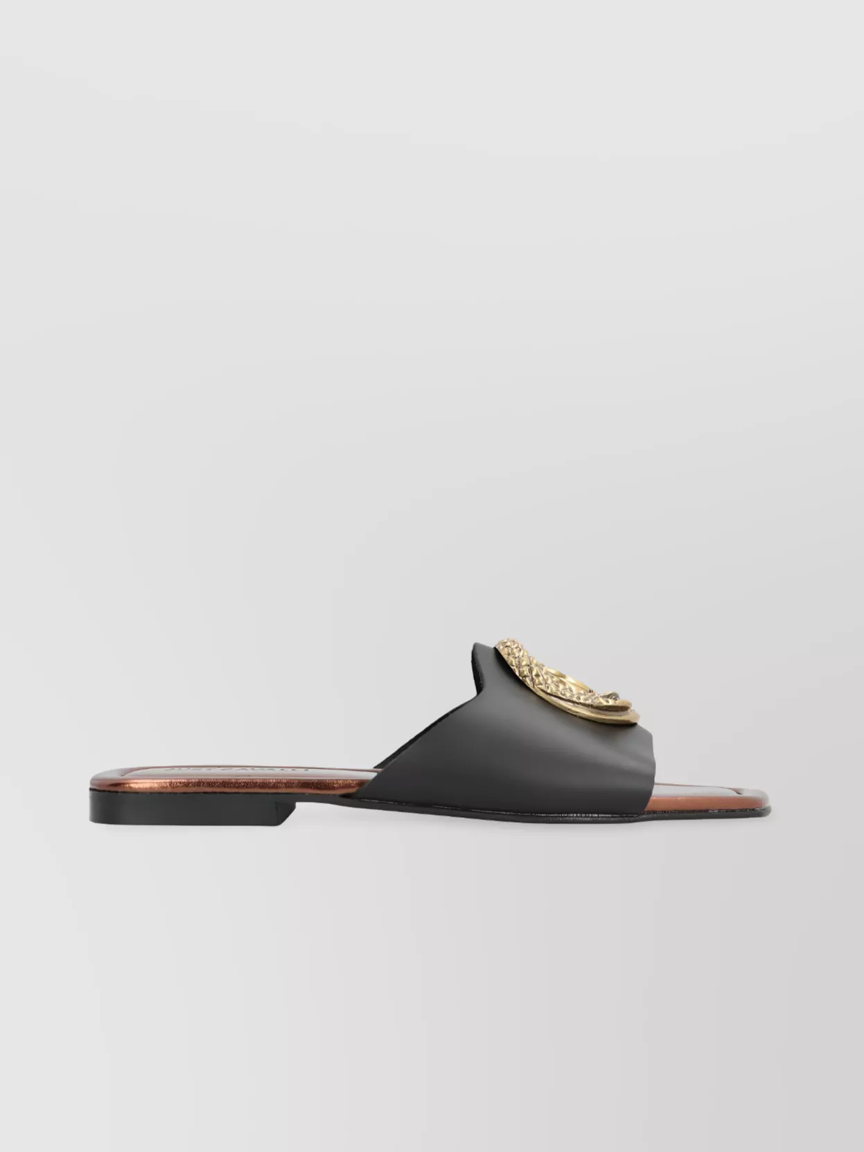 Just Cavalli Leather Slides Gold-tone Embellishment In Brown