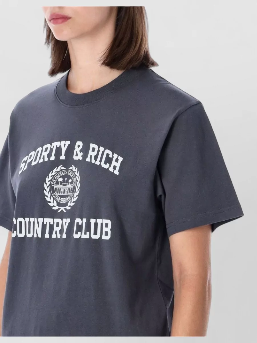 Sporty & Rich Cotton Ribbed Oversized Logo Print T Shirt