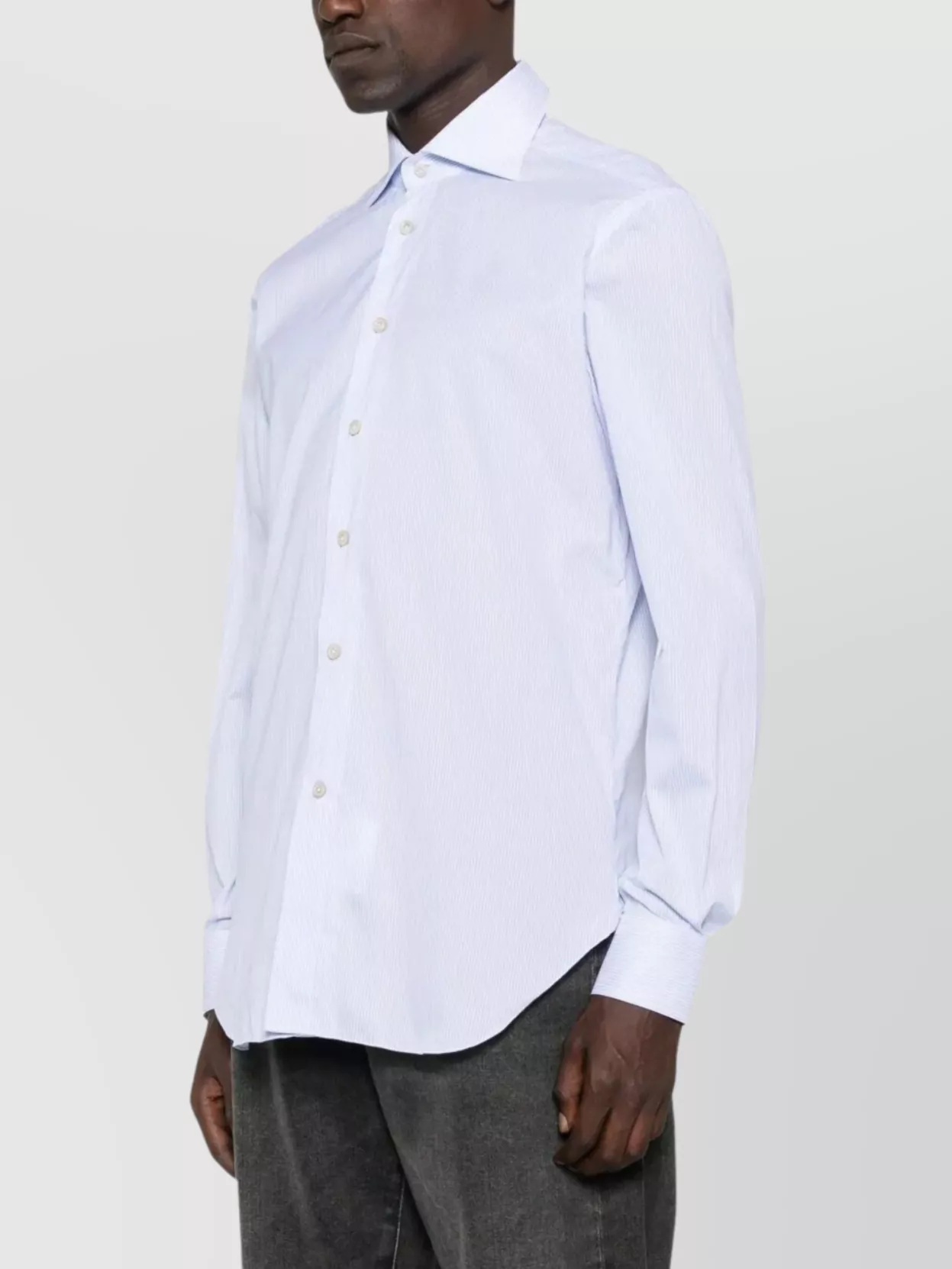 Kiton Striped Shirt With Curved Hem And Long Sleeves