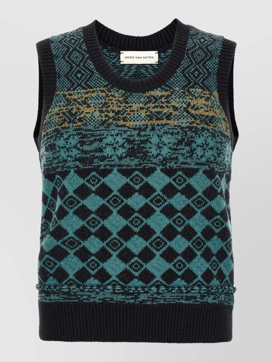 Dries Van Noten wool jacquard geometric sleeveless vest
