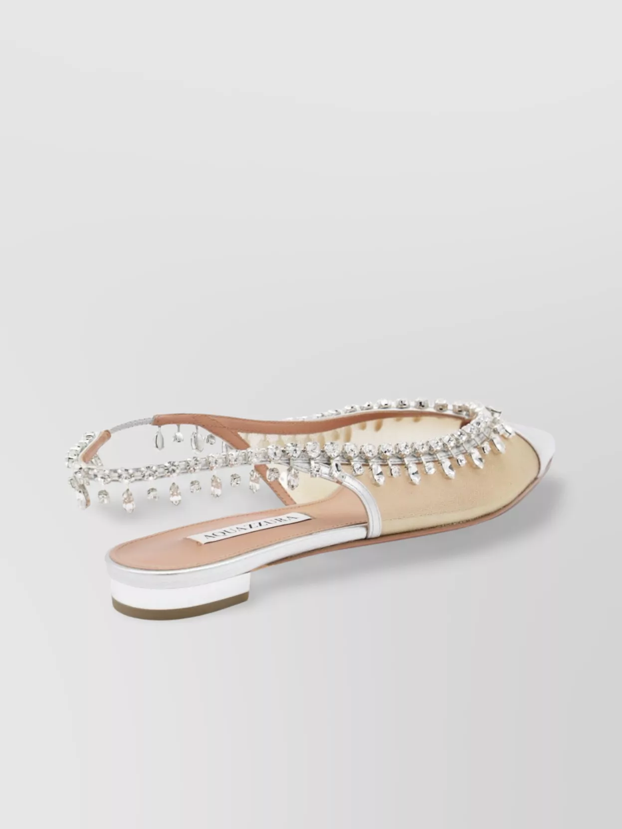 Aquazzura Embellished Pointed Toe Ballerina Shoes In Silver