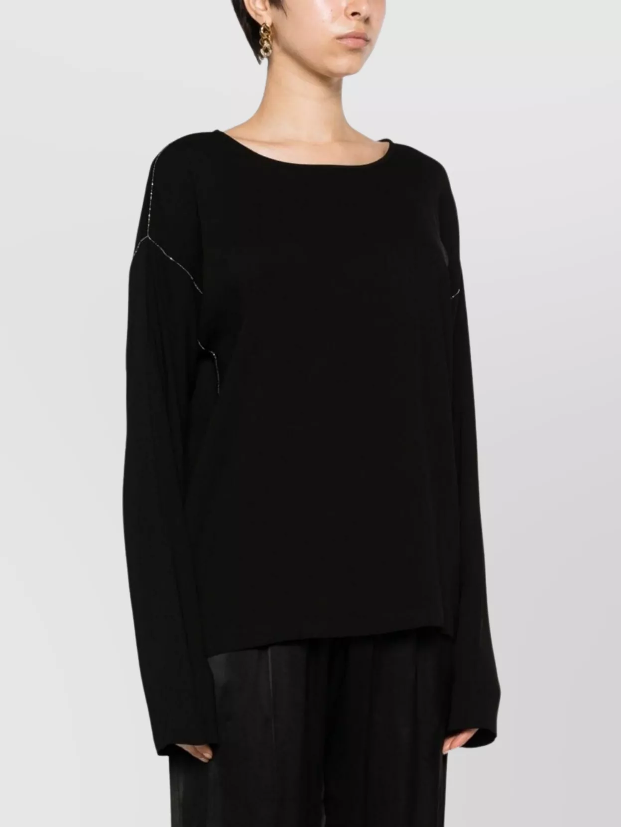 Fabiana Filippi Beaded Trim Crepe Top With Drop Shoulder