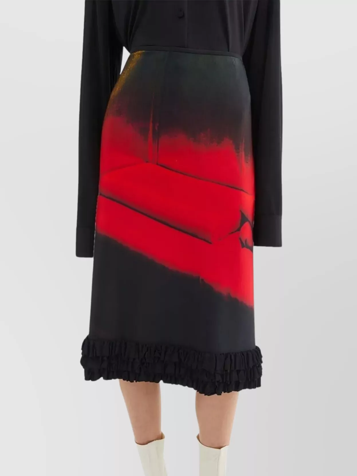 Jil Sander Ruffled Hem High Waist Midi Skirt