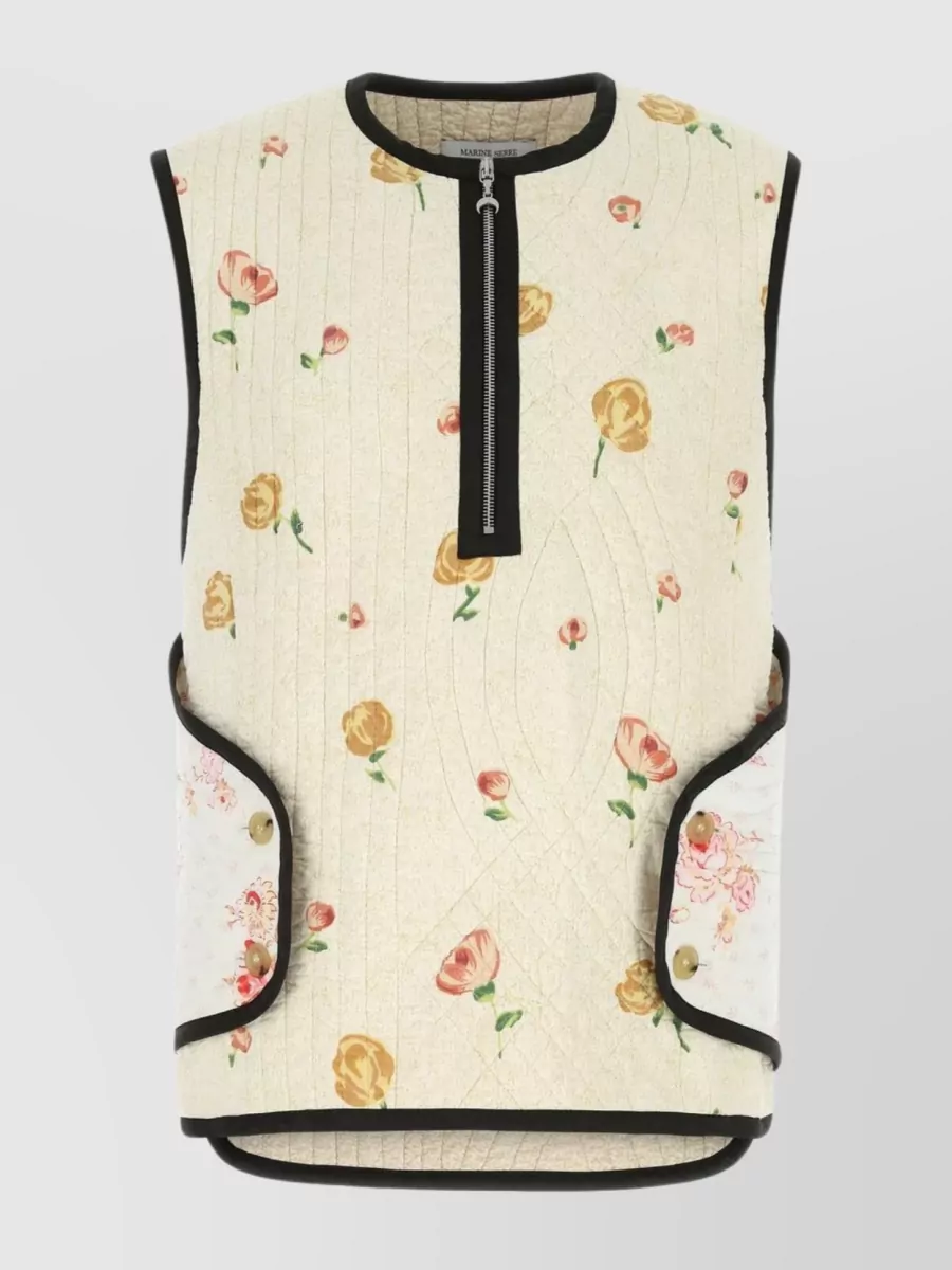 Shop Marine Serre Buttoned Floral Quilted Vest In Cream