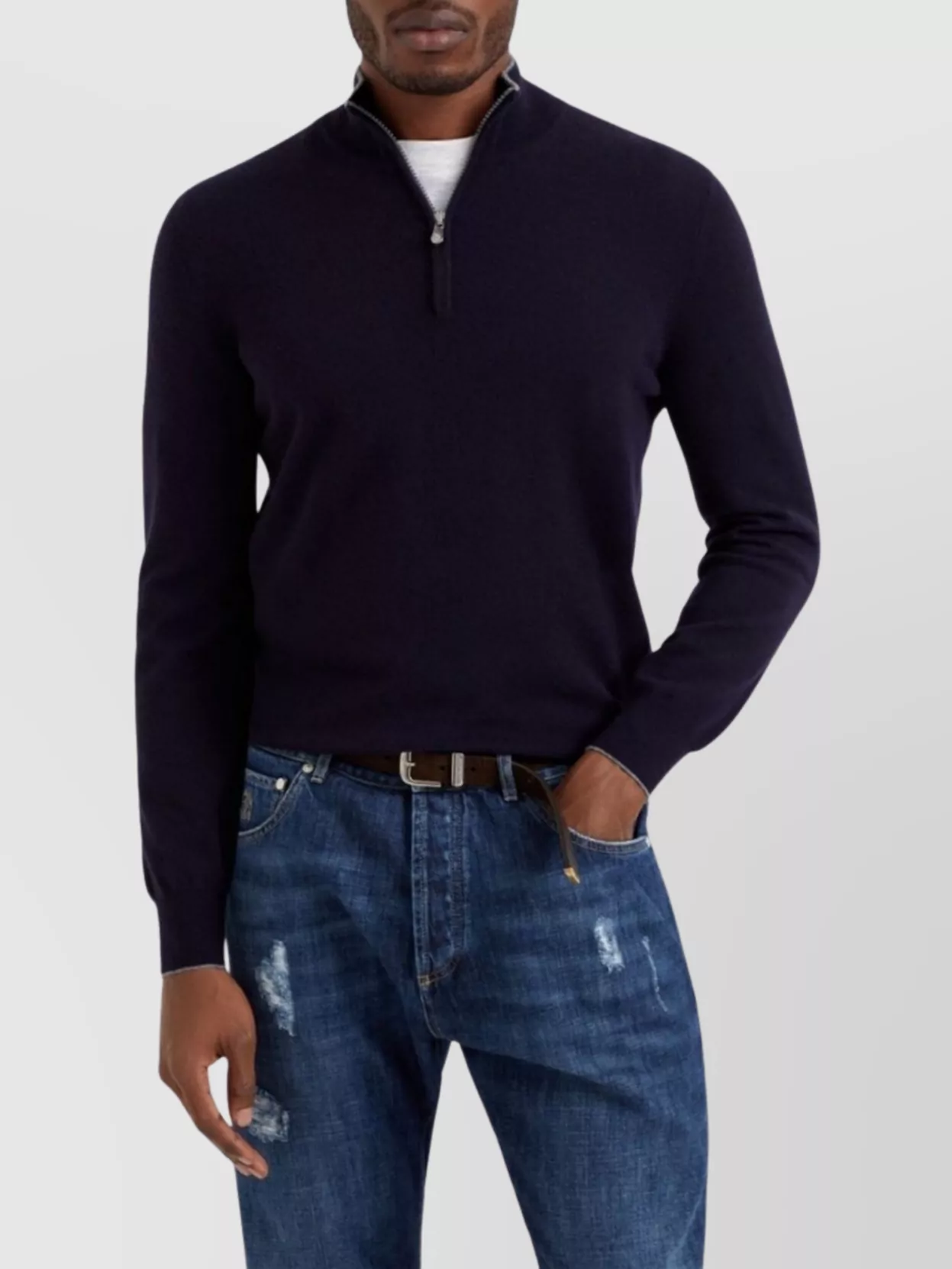 Brunello Cucinelli Ribbed Collar High Neck Sweater