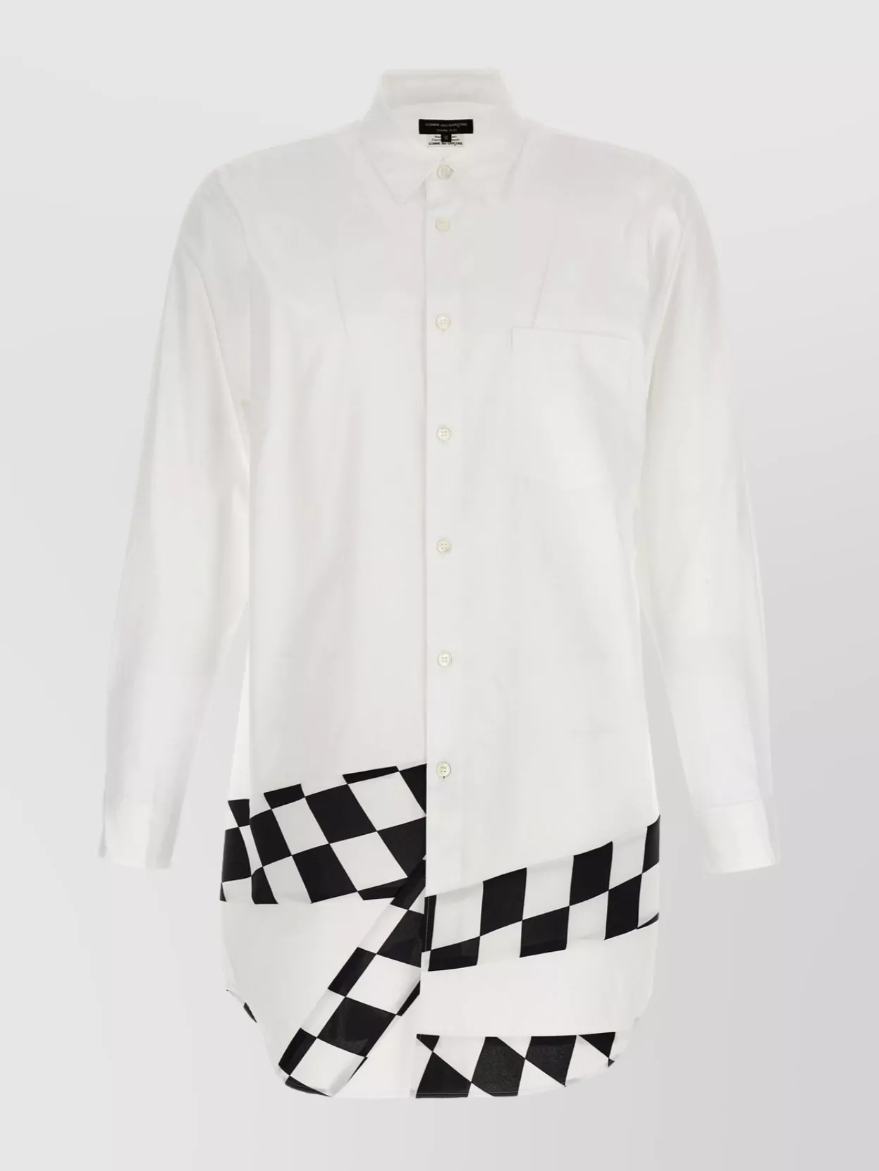 Comme Des Garçons Shirt Checkered Pattern Asymmetrical Hem In White
