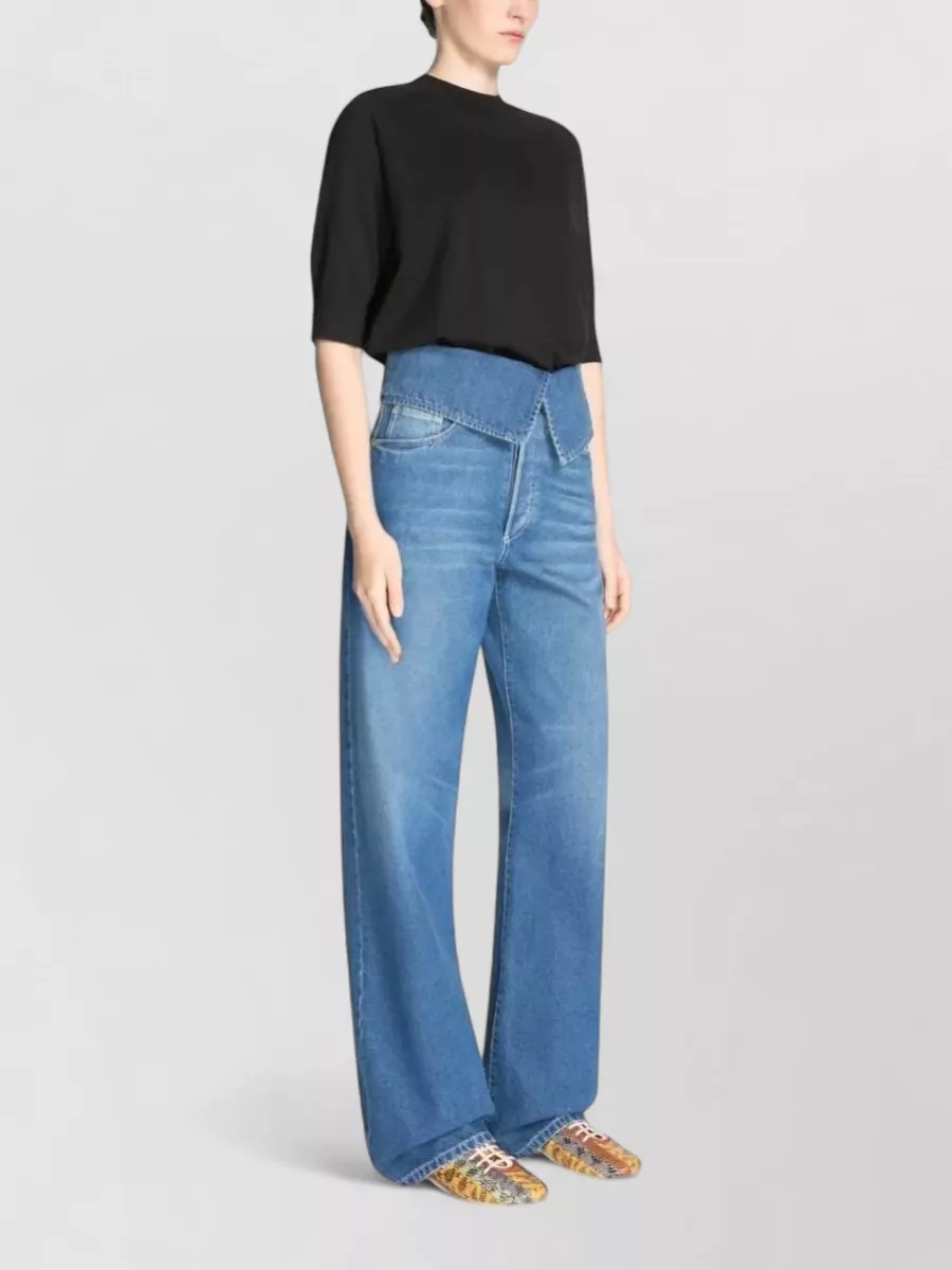 Dries Van Noten Denim Folded-Waist Wide-Leg Jeans