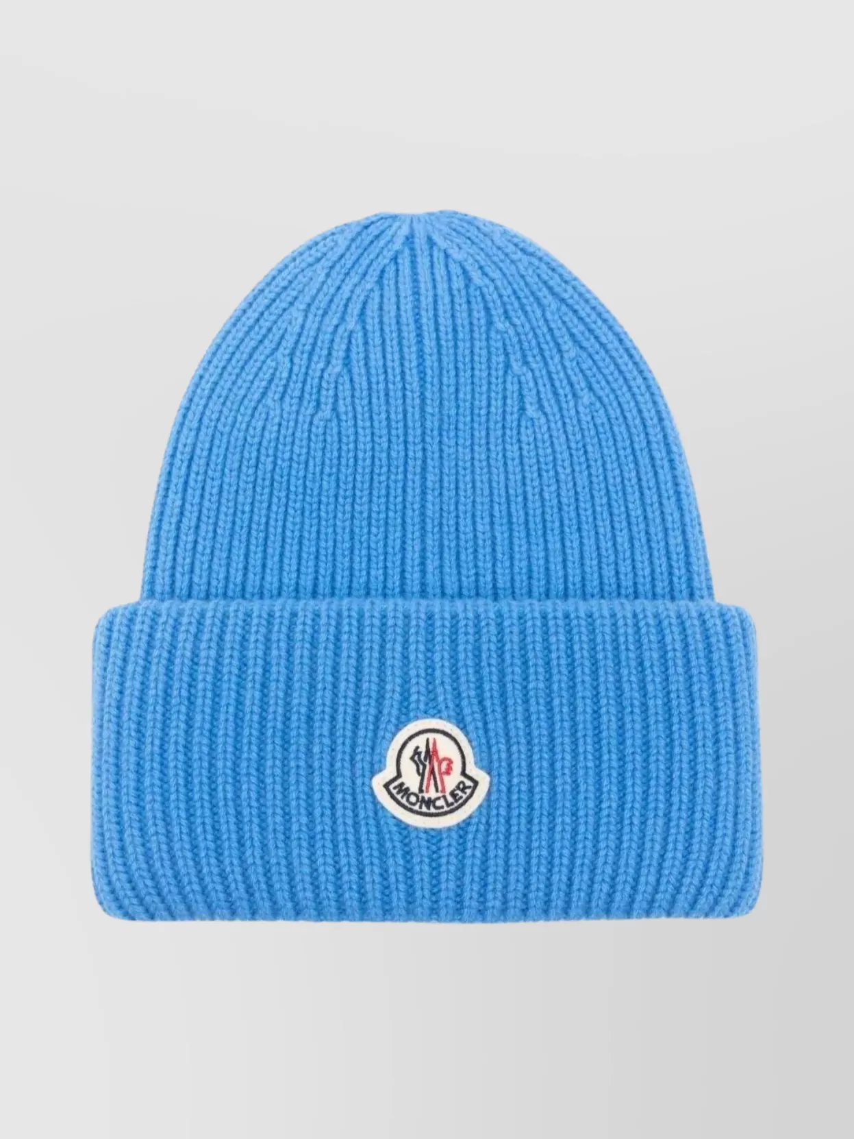 Moncler Ribbed Knit Hat Turn-up Brim In Blue