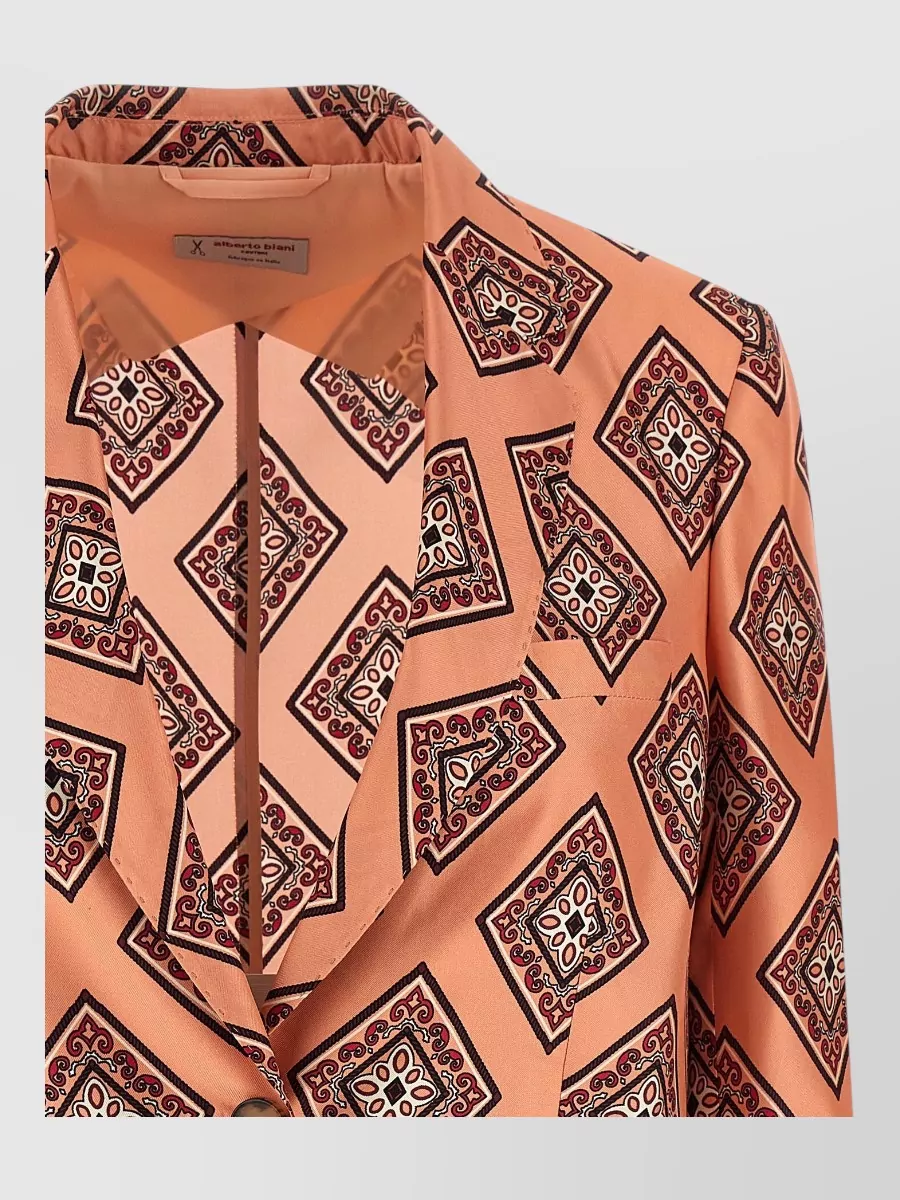 Alberto Biani Silk Tie Print Single-Breasted Blazer