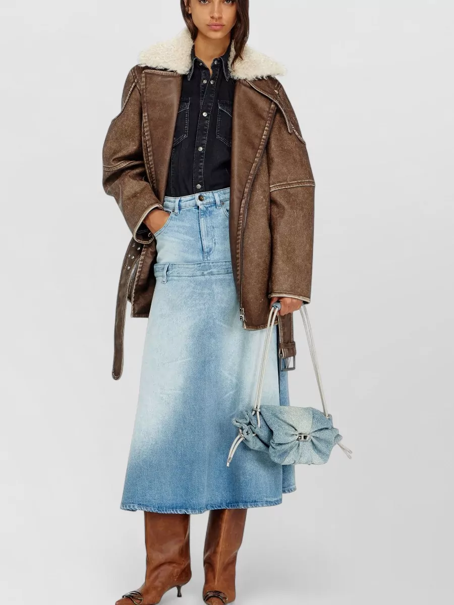 Diesel Faux Leather Belted Aviator Jacket