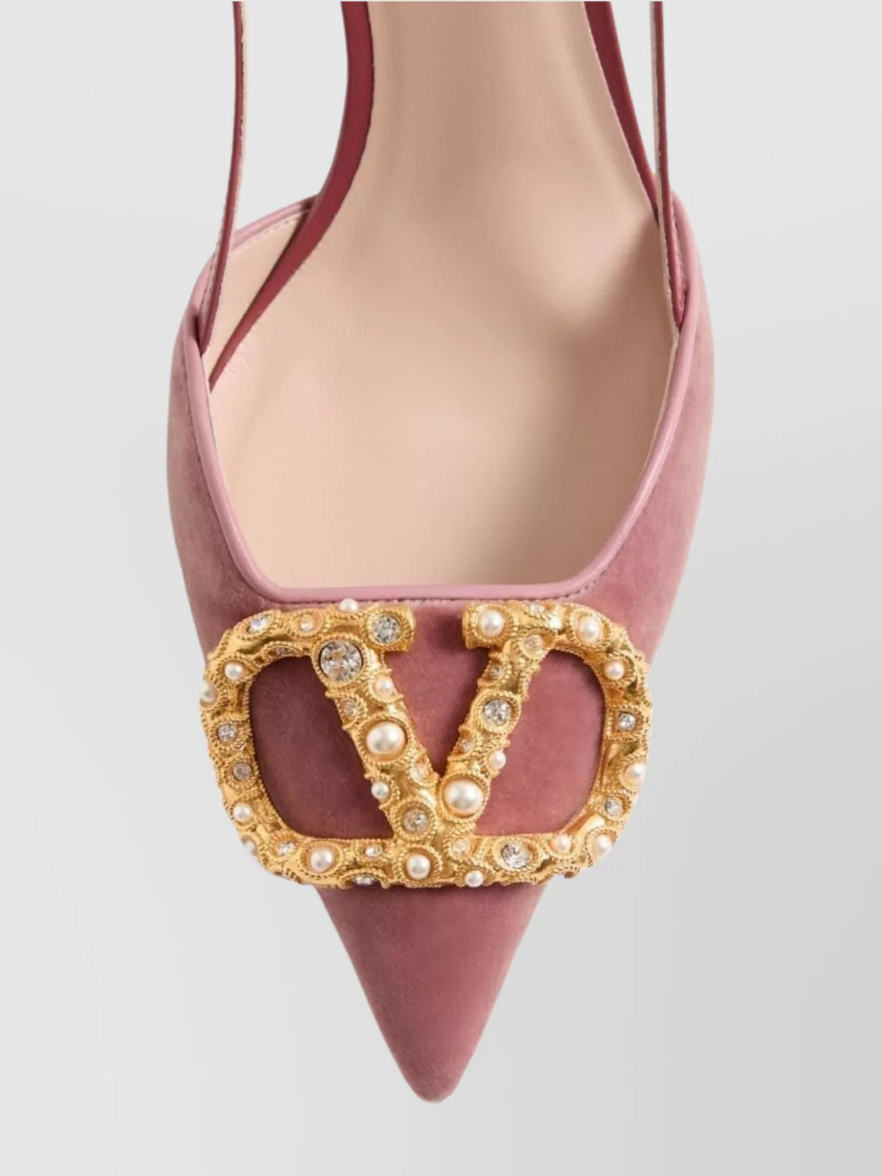Valentino Garavani Signature Velvet Slingback Pumps Gemstone Detail