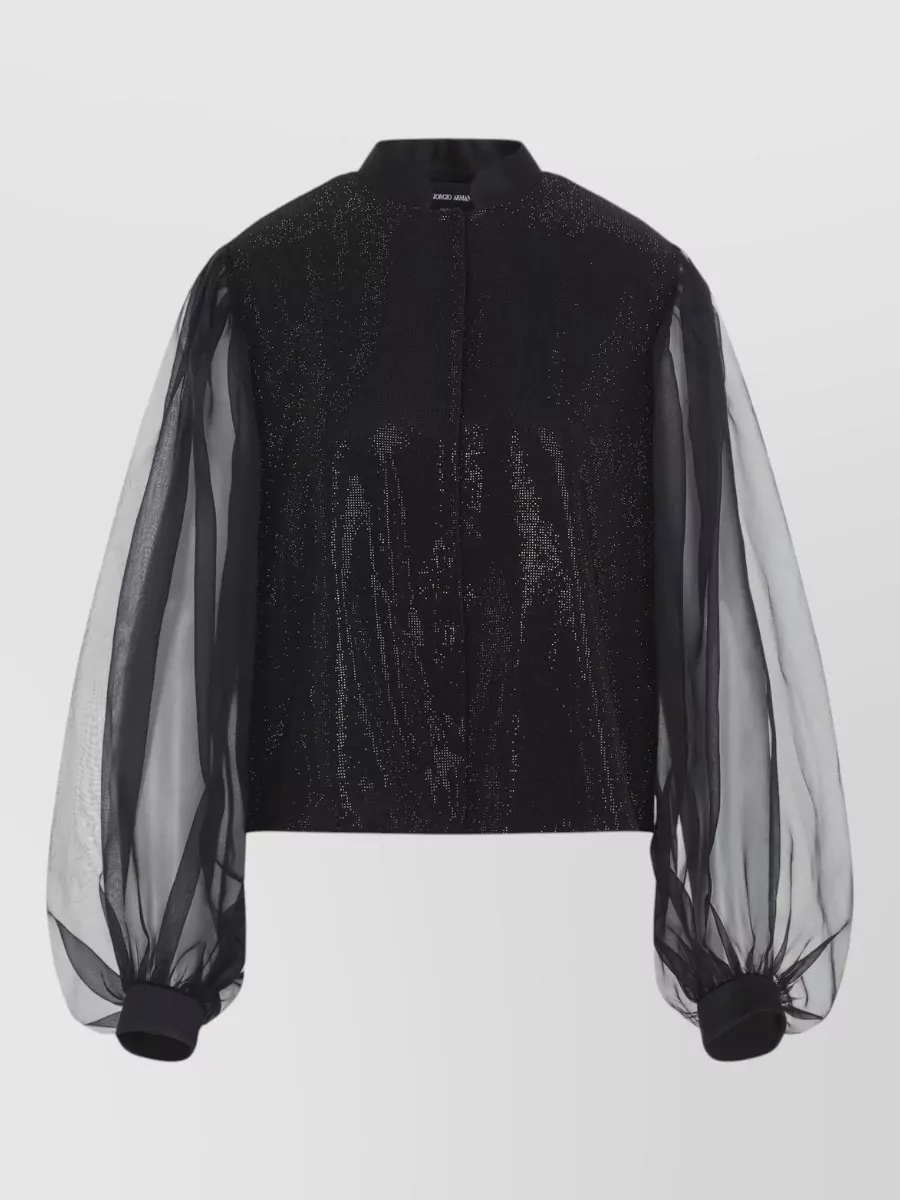 Giorgio Armani Silk crystal-embellished stand-collar long-sleeve shirt