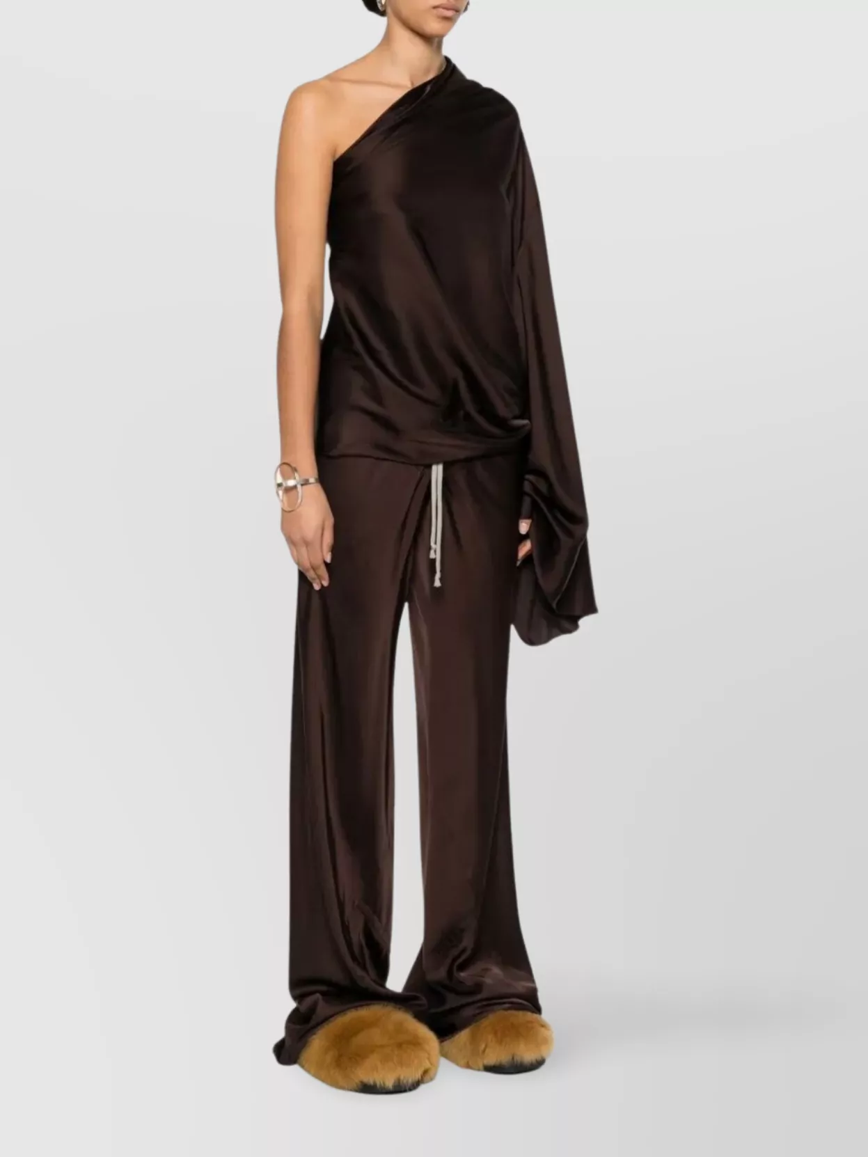 Rick Owens Draped Collar One-shoulder Top In Brown