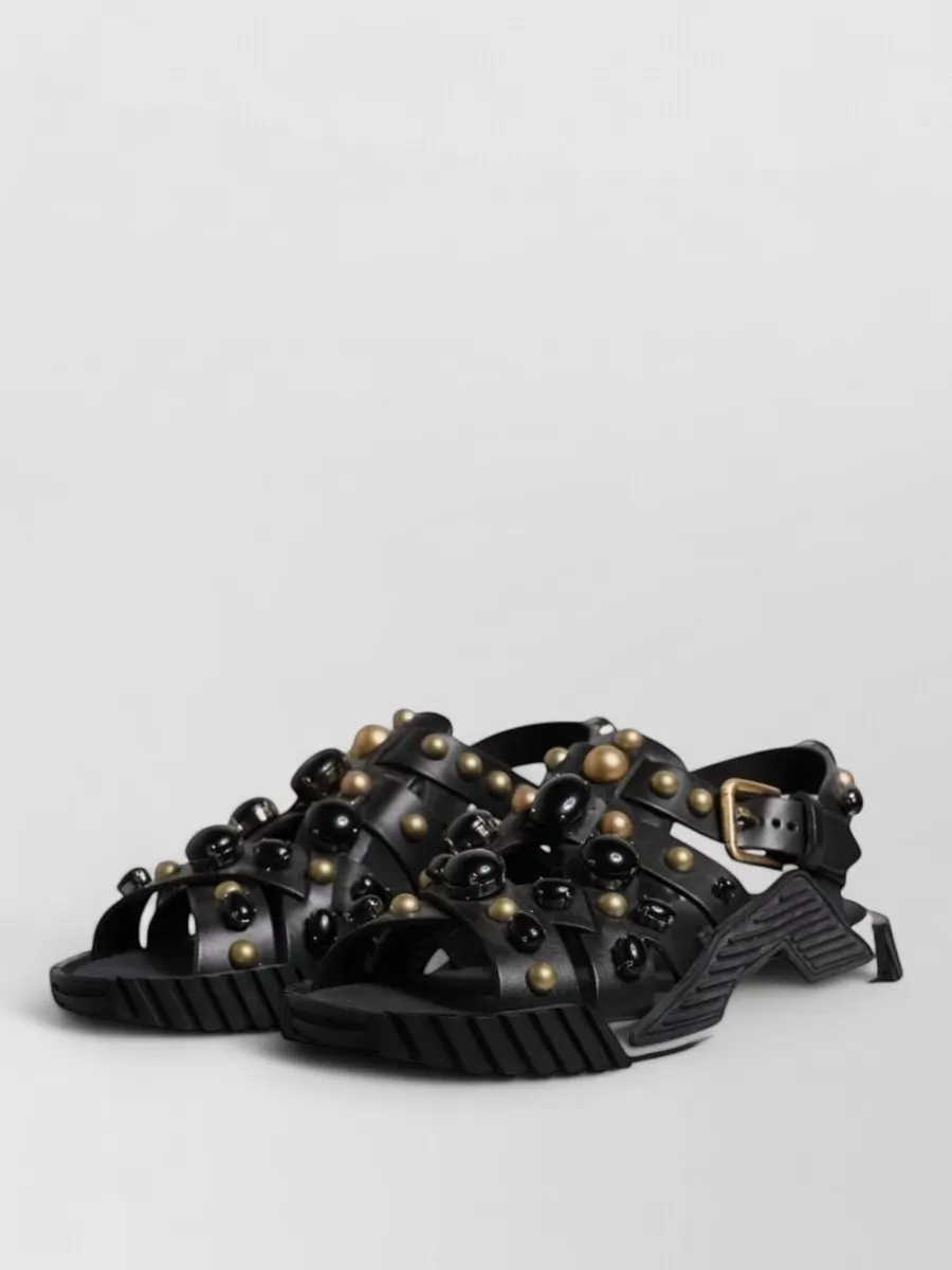 Dolce&Gabbana Leather Studded Slides Sandals