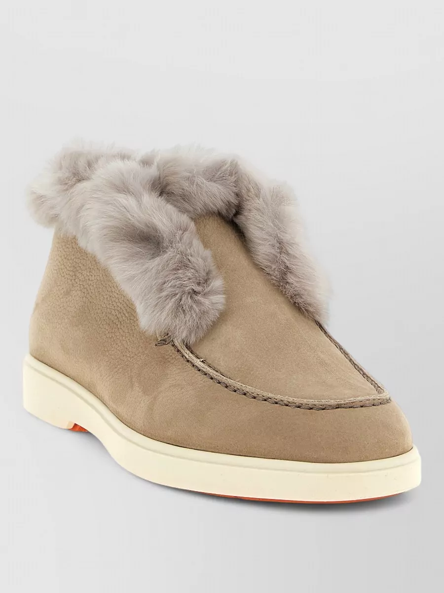 Santoni leather fur-trim slip-on ankle boots