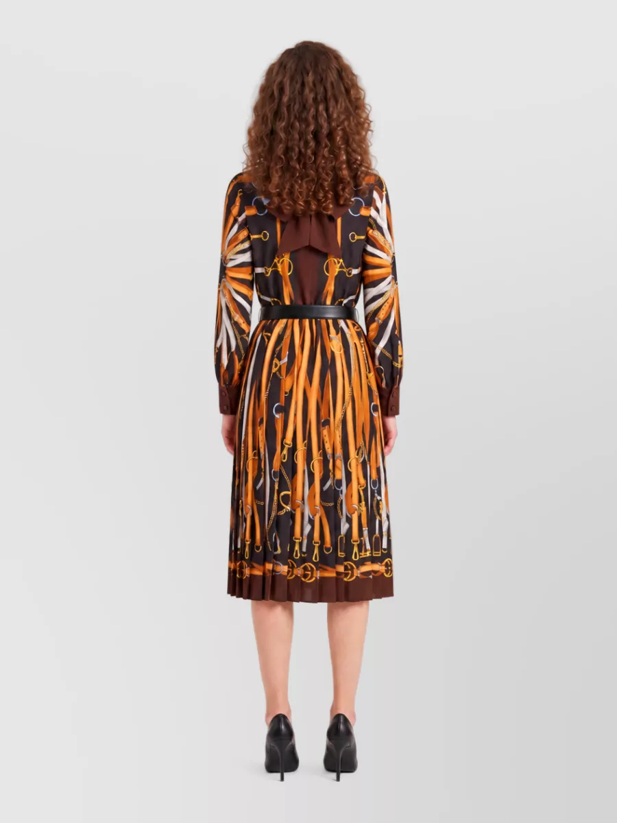 Gucci Printed Silk Pleated Midi Dress