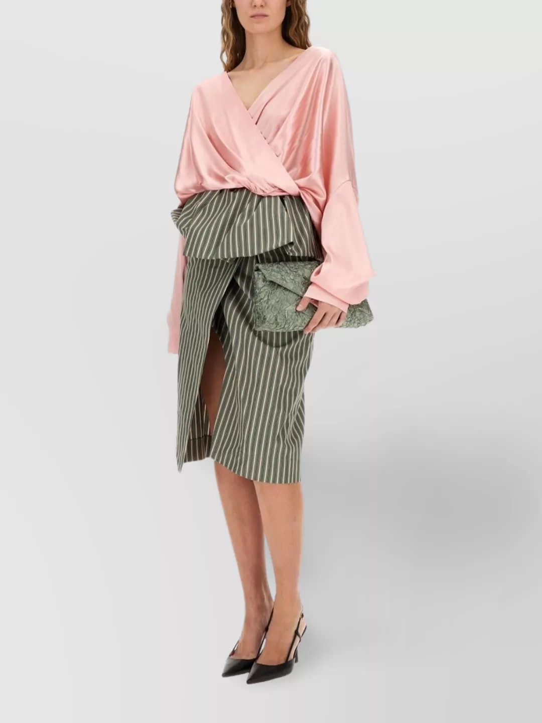 Dries Van Noten High Waist Striped Midi Skirt In Green