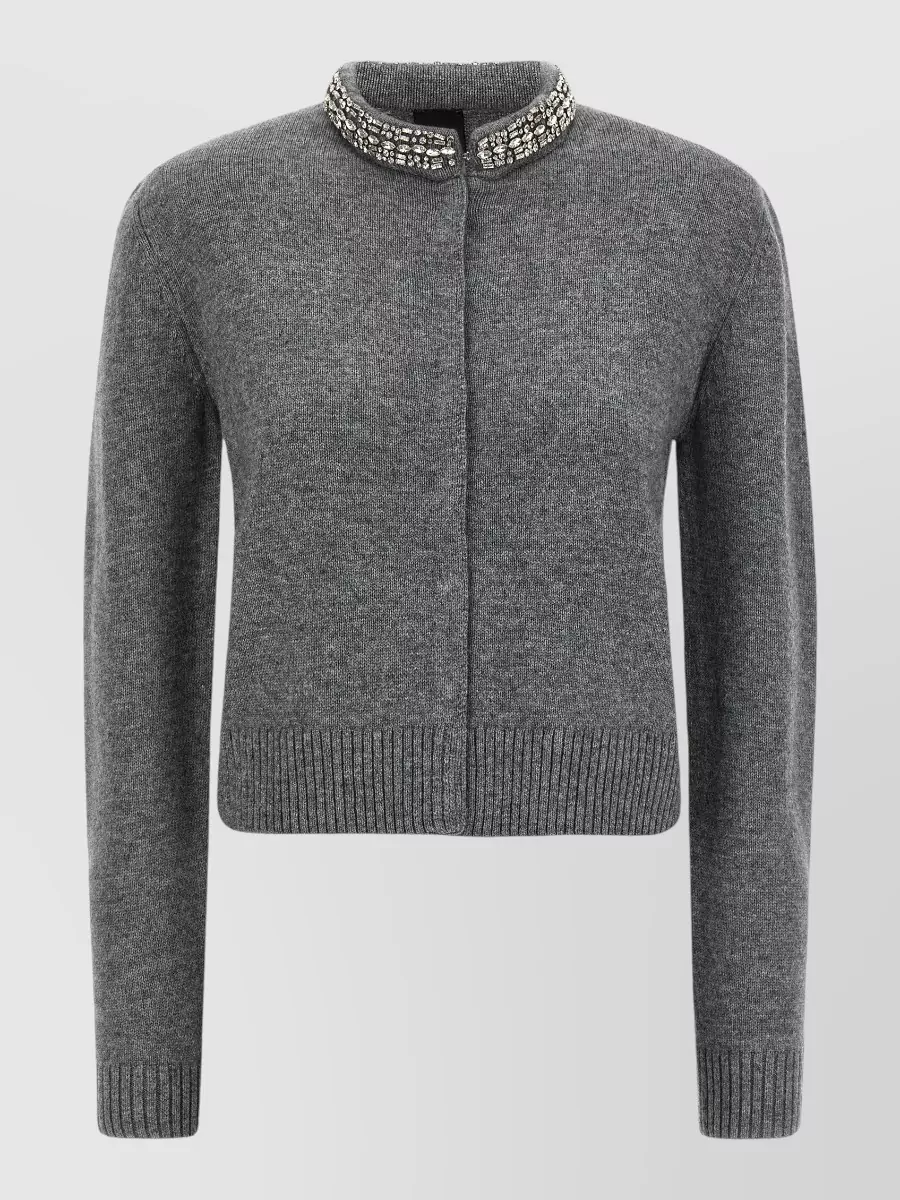 Pinko cashmere-blend slim-fit embellished-collar cardigan