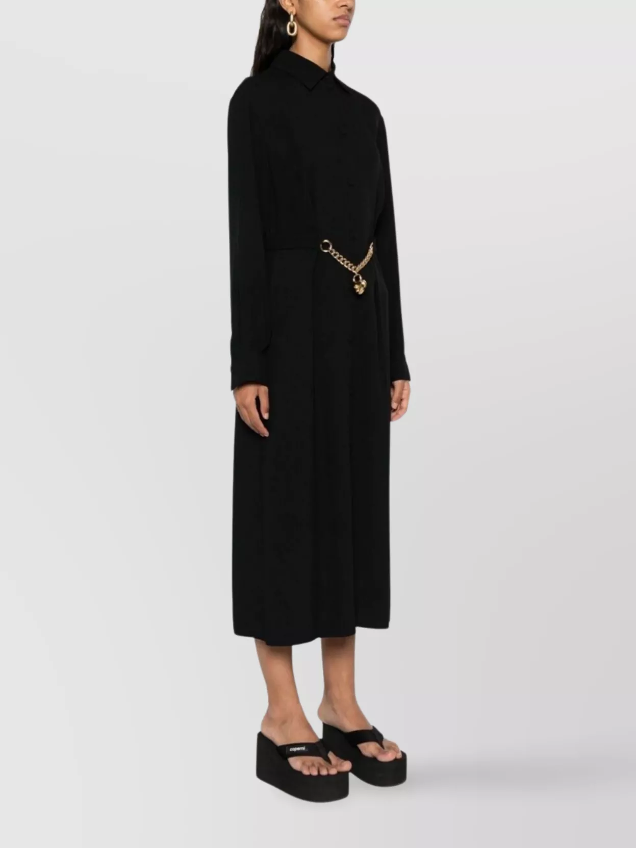 Moschino Midi Dress With Long Sleeves And Chain Belt In Black
