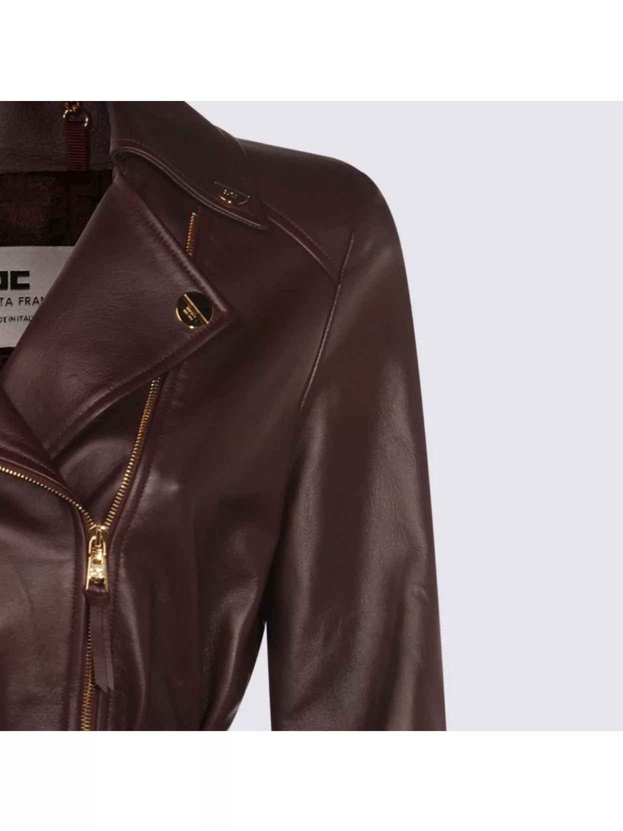 Elisabetta Franchi Leather Belted Waist Jacket With Gold-Tone Hardware